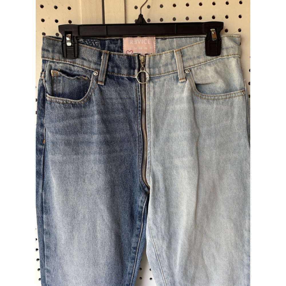 REVICE Size28 Two Tone Yin Yang Zipper Crotch Mom Jeans Denim Straight - Picture 2 of 5